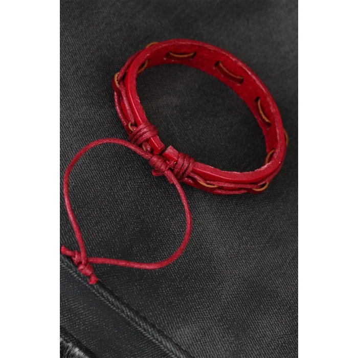 Dodes Dodes Kırmızı Renk İpli Yeni Sezon Deri Erkek Bileklik TG27EB1873