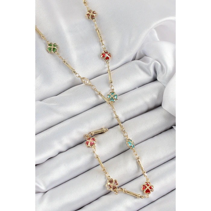 Dodes Dodes Pirinç Asorti Kalpli Yonca Model Gold Renk Zirkon Taşlı Y Kolye TG27BKO10255