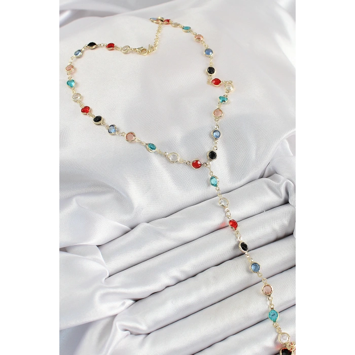 Dodes Dodes Pirinç Asorti Model Gold Renk Zirkon Taşlı Y Kolye TG27BKO10251