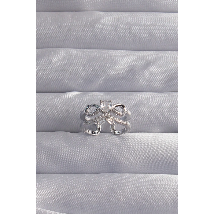 Dodes Dodes Pirinç Ayarlamalı Gümüş Renk Zirkon Taşlı 2li Görünüm Fiyonk Yüzük TG27BYK3288