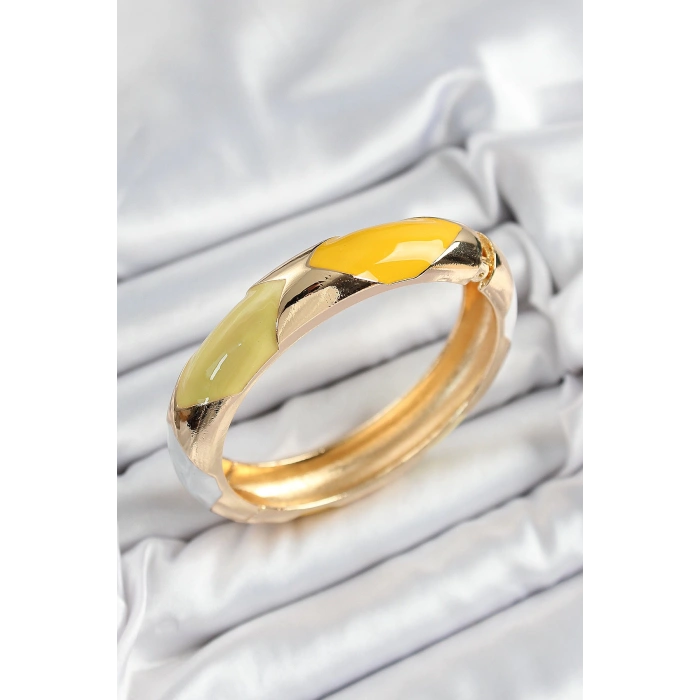 Dodes Dodes Pirinç Beyaz Yeşil Sarı Mineli Baklava Model Gold Renk Kadın Kelepçe TG27BB7328