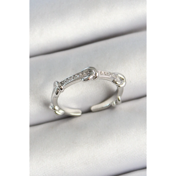 Dodes Dodes Pirinç Düğüm Figürlü Zirkon Taşlı Gümüş Renk Ayarlanabilir Kadın Yüzük TG27BYK3777