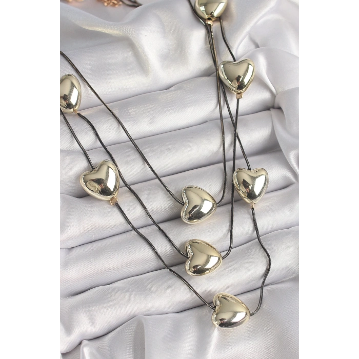 Dodes Dodes Pirinç Füme Renk Zincir 3D Gold Renk Kalp Model Kadın Kolye TG27BKO9618