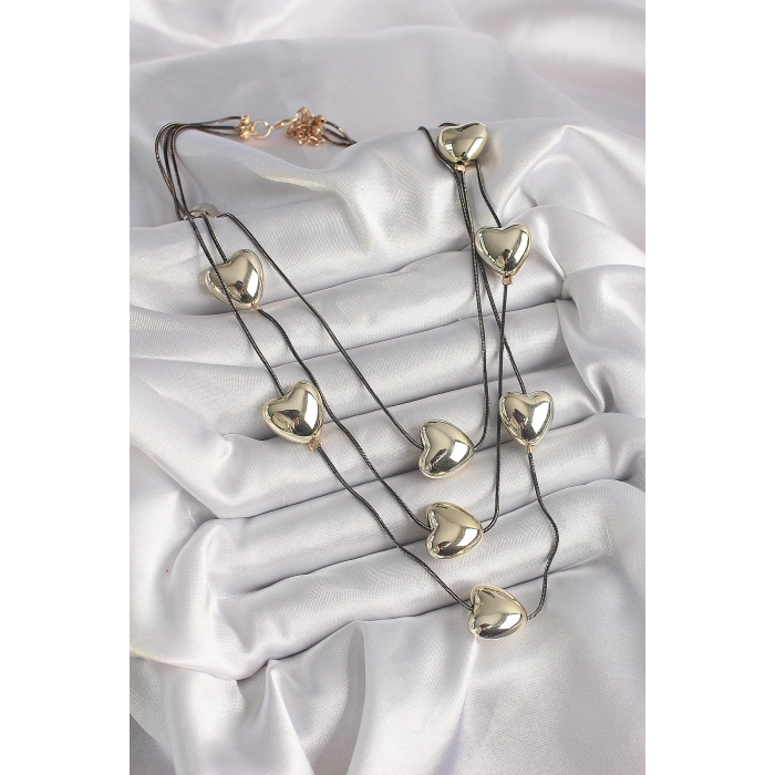 Dodes Dodes Pirinç Füme Renk Zincir 3D Gold Renk Kalp Model Kadın Kolye TG27BKO9618