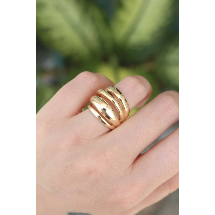 Dodes Dodes Pirinç Gold Renk Ayarlanabilir Tırtıklı Bombe Yüzük TG27BYK3170