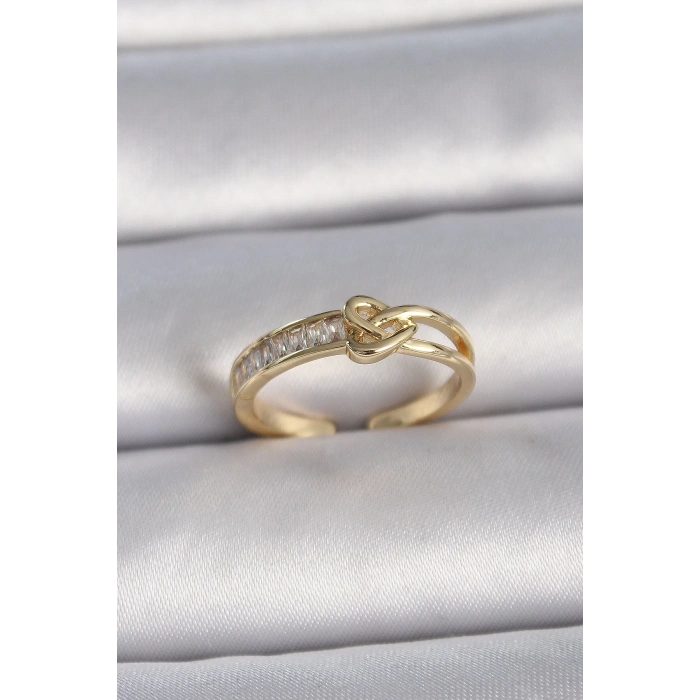Dodes Dodes Pirinç Gold Renk Ayarlanabilir Zirkon Taşlı Düğüm Kalp Model Kadın Yüzük TG27BYK3404