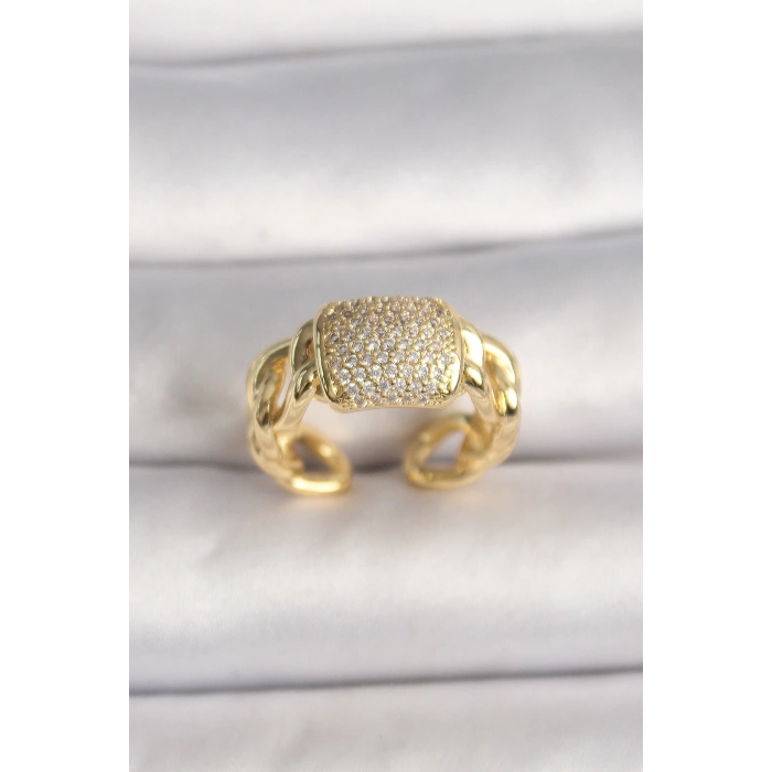 Dodes Dodes Pirinç Gold Renk Ayarlanabilir Zirkon Taşlı Kadın Yüzük TG27BYK3596