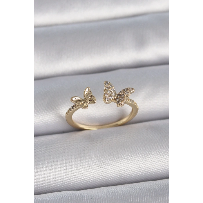 Dodes Dodes Pirinç Gold Renk Ayarlanabilir Zirkon Taşlı Kelebek Model Kadın Yüzük TG27BYK3374