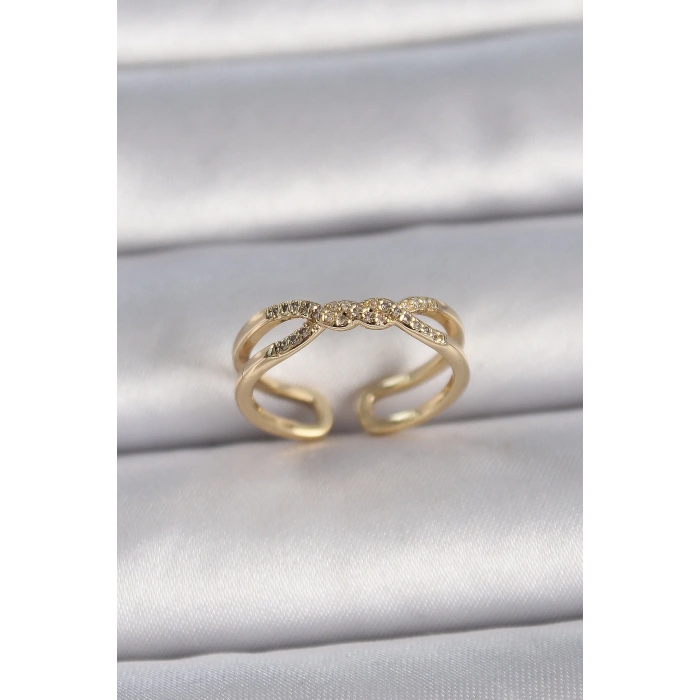 Dodes Dodes Pirinç Gold Renk Ayarlanabilir Zirkon Taşlı Sarmal Model Kadın Yüzük TG27BYK3400