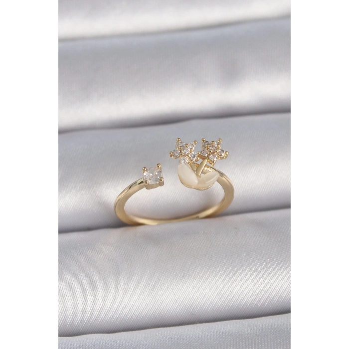 Dodes Dodes Pirinç Gold Renk Ayarlanabilir Zirkon Taşlı Yıldız Model Kadın Yüzük TG27BYK3396