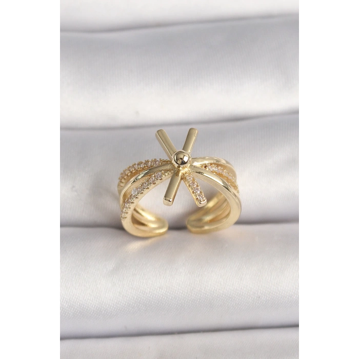 Dodes Dodes Pirinç Gold Renk Ayarlanabilir Ziron Taşlı Kadın Yüzük TG27BYK3603