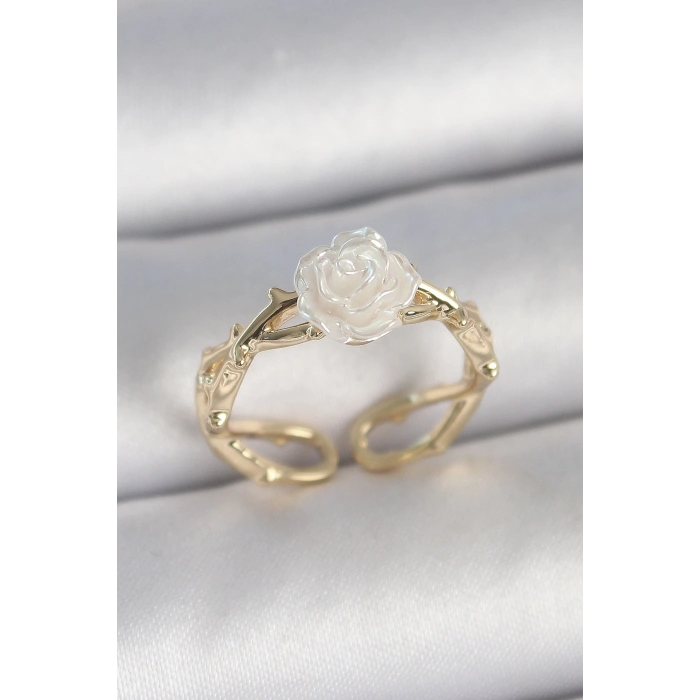 Dodes Dodes Pirinç Gold Renk Beyaz Gül Model Ayarlanabilir Kadın Yüzük TG27BYK3731