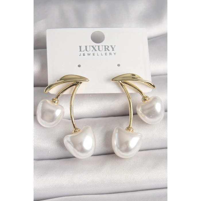 Dodes Dodes Pirinç Gold Renk Beyaz İnci Kiraz Model Kadın Küpe TG27BKP10461