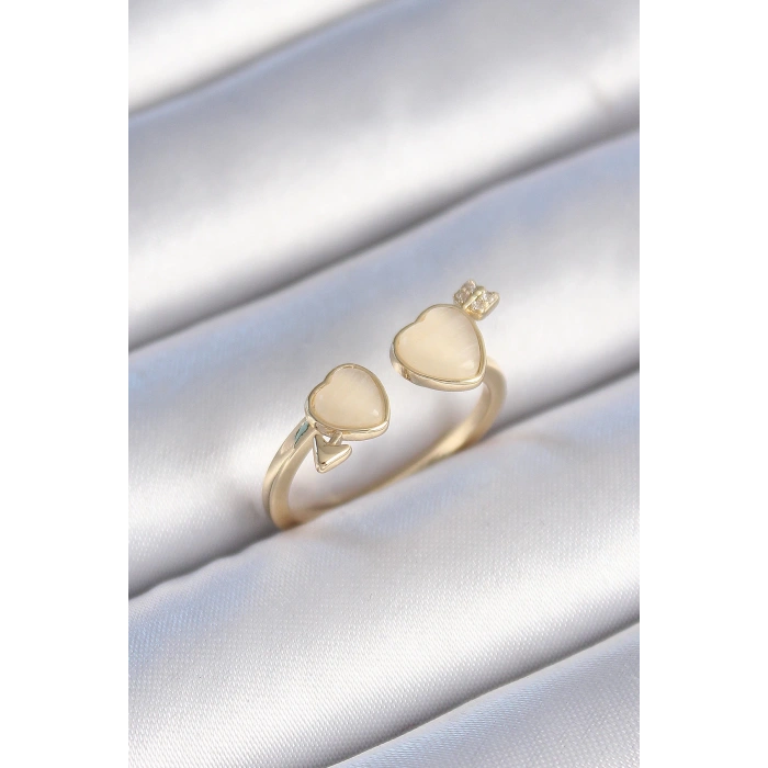 Dodes Dodes Pirinç Gold Renk Beyaz Mineli Kalp Model Kadın Yüzük TG27BYK3472