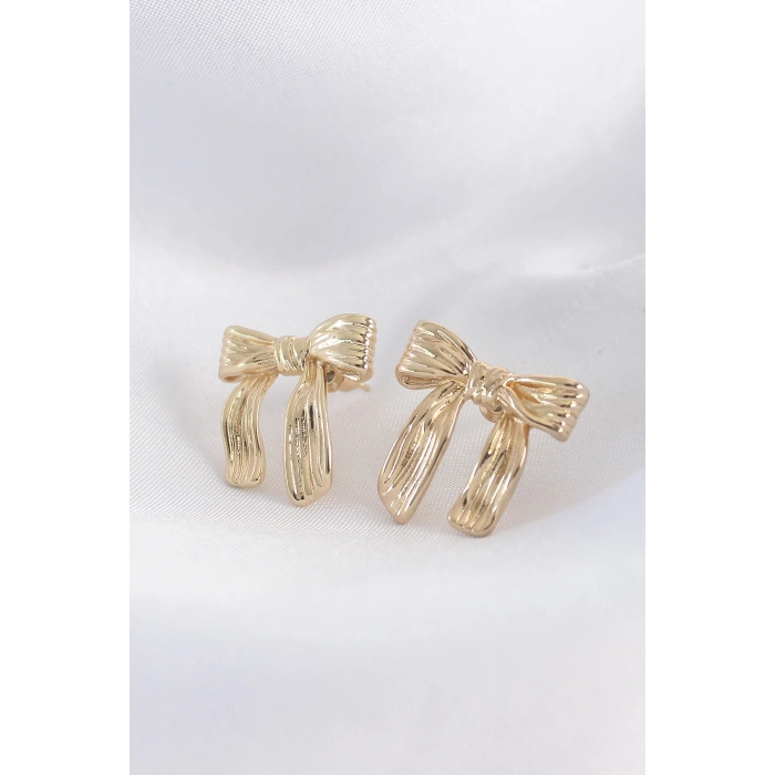 Dodes Dodes Pirinç Gold Renk Çizgi Detay Fiyonk Küpe TG27BKP8934