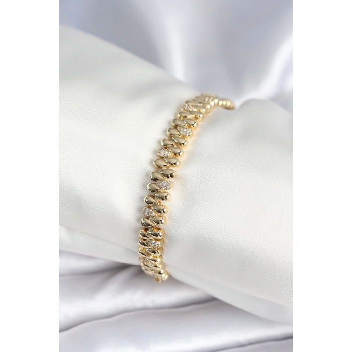 Dodes Dodes Pirinç Gold Renk Damla Model Zirkon Taşlı Kadın Bileklik TG27BB7972