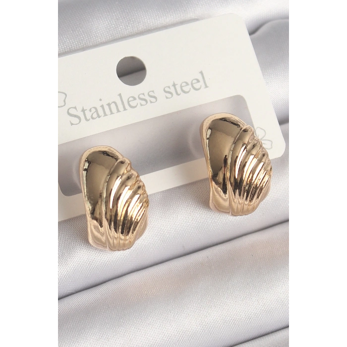 Dodes Dodes Pirinç Gold Renk İşleme Detaylı Yarım Halka Model Kadın Küpe TG27BKP10245