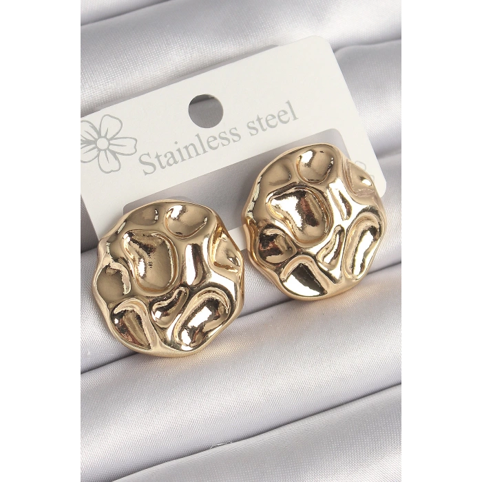 Dodes Dodes Pirinç Gold Renk İşlemeli Daire Plaka Model Kadın Küpe TG27BKP10256