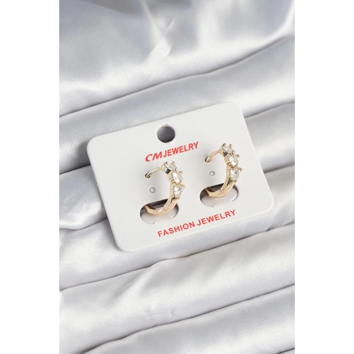 Dodes Dodes Pirinç Gold Renk Kalpli Zirkon Taşlı Kadın Küpe TG27BKP11246