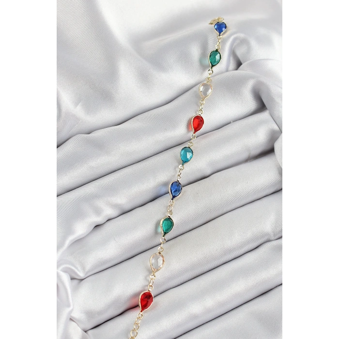 Dodes Dodes Pirinç Gold Renk Karışık Renk Damla Zirkon Taşlı Kadın Bileklik TG27BB7048