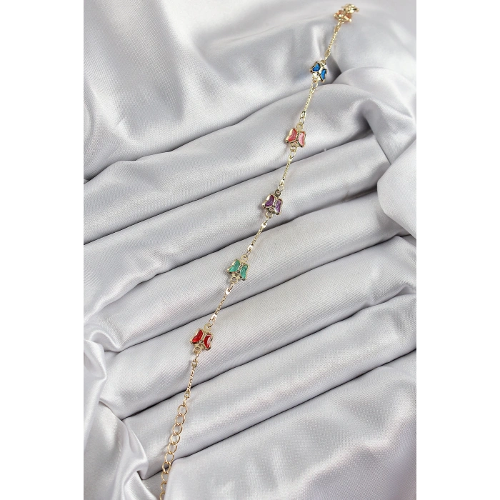 Dodes Dodes Pirinç Gold Renk Karışık Renk Kelebek Zirkon Taşlı Kadın Bileklik TG27BB7057