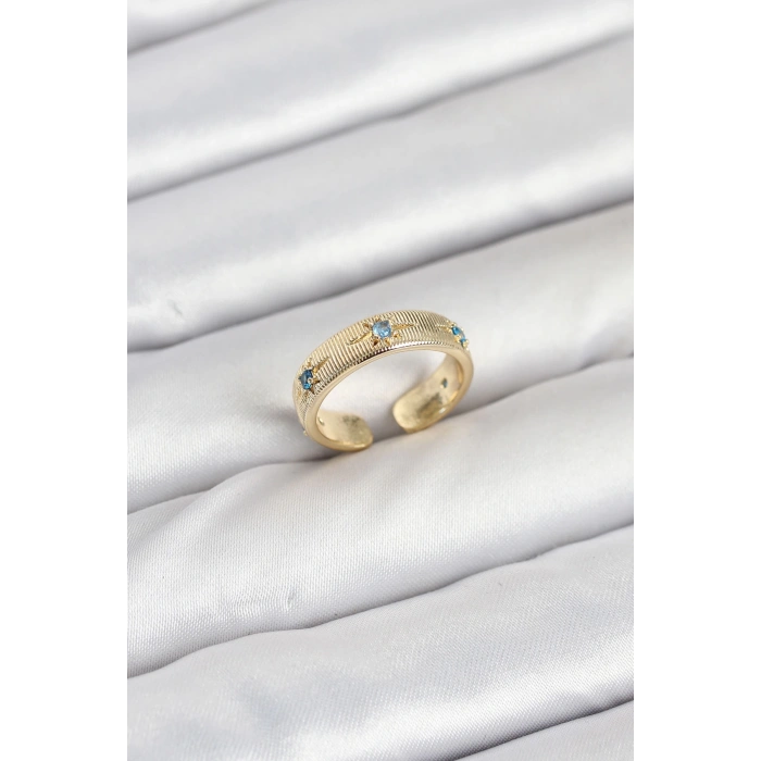 Dodes Dodes Pirinç Gold Renk Mavi Zirkon Taşlı Kutup Yıldızı Model Kadın Yüzük TG27BYK3896