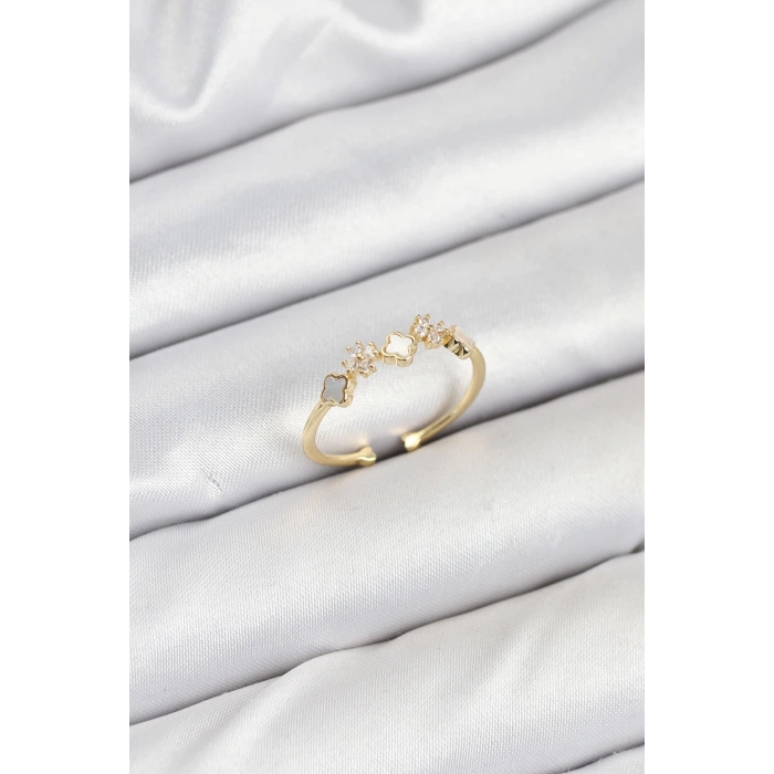 Dodes Dodes Pirinç Gold Renk Minimal Yonca Detaylı Kadın Yüzük TG27BYK3842