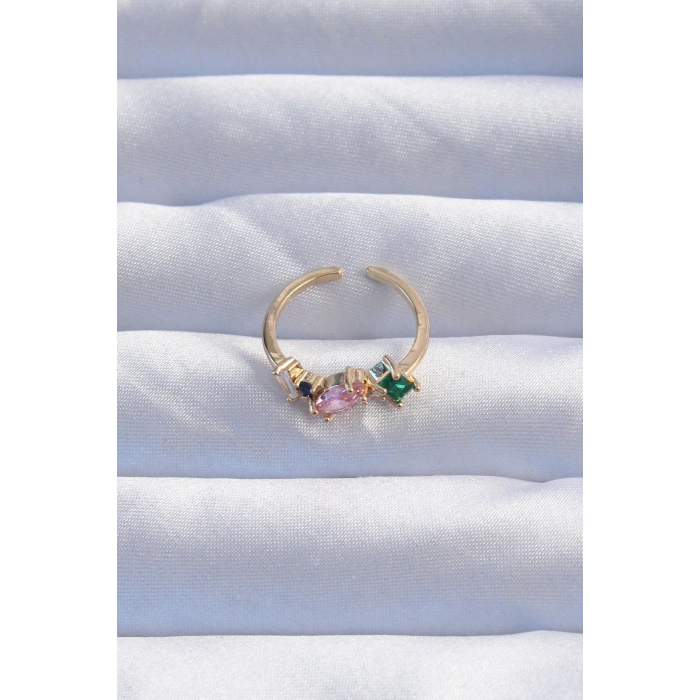 Dodes Dodes Pirinç Gold Renk Renkli Zirkon Taşlı Ayarlanabilir Yüzük TG27BYK3237