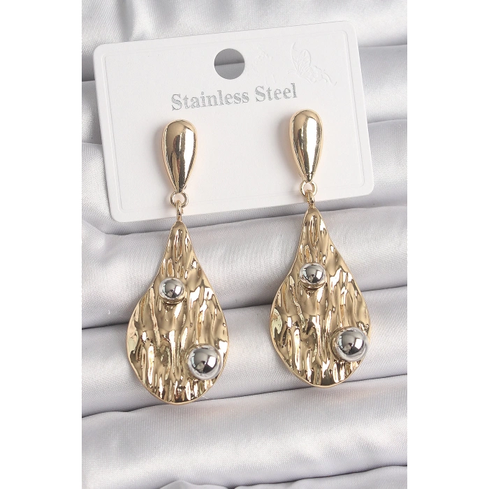 Dodes Dodes Pirinç Gold Renk Sallantı Damla Model Gümüş Top Detay Kadın Küpe TG27BKP10068