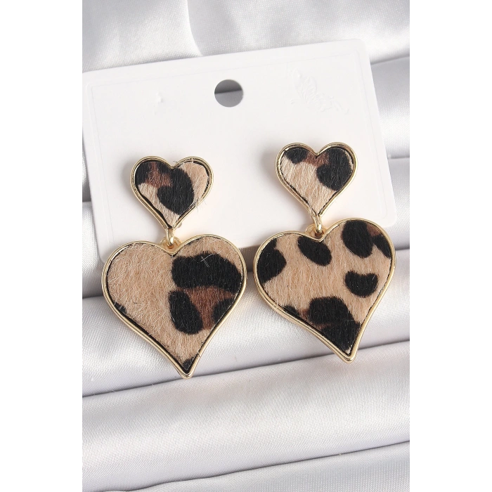 Dodes Dodes Pirinç Gold Renk Sallantı Leopar Kalp Model Kadın Küpe TG27BKP10339