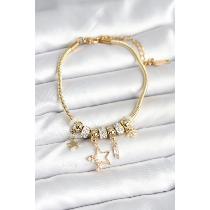 Dodes Dodes Pirinç Gold Renk Yıldız Charmlı Kadın Bileklik TG27BB7993