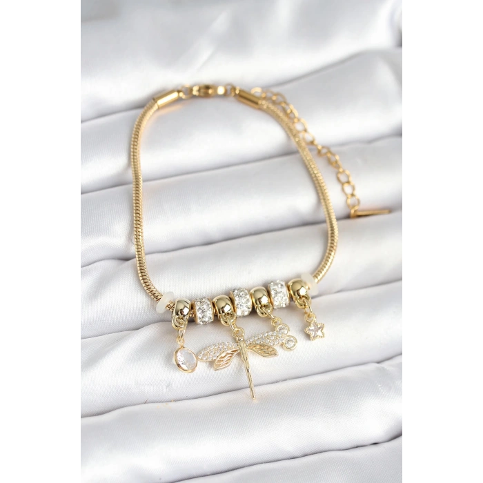 Dodes Dodes Pirinç Gold Renk Yusufçuk Charmlı Kadın Bileklik TG27BB7995