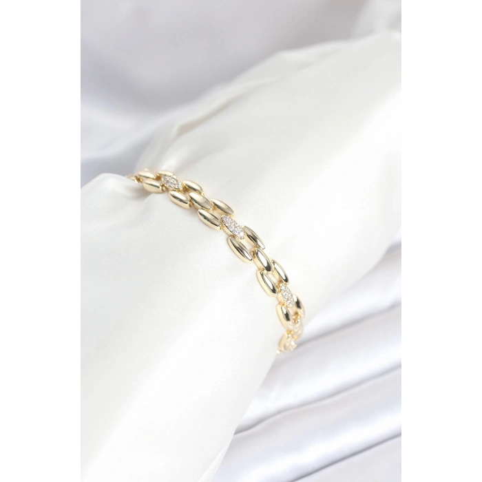 Dodes Dodes Pirinç Gold Renk Zincir Model Zirkon Taşlı Kadın Bileklik TG27BB8029