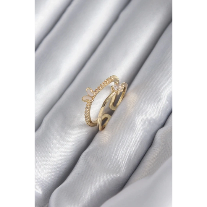 Dodes Dodes Pirinç Gold Renk Zirkon Taş Detay Kelebek Model Kadın Yüzük TG27BYK2989