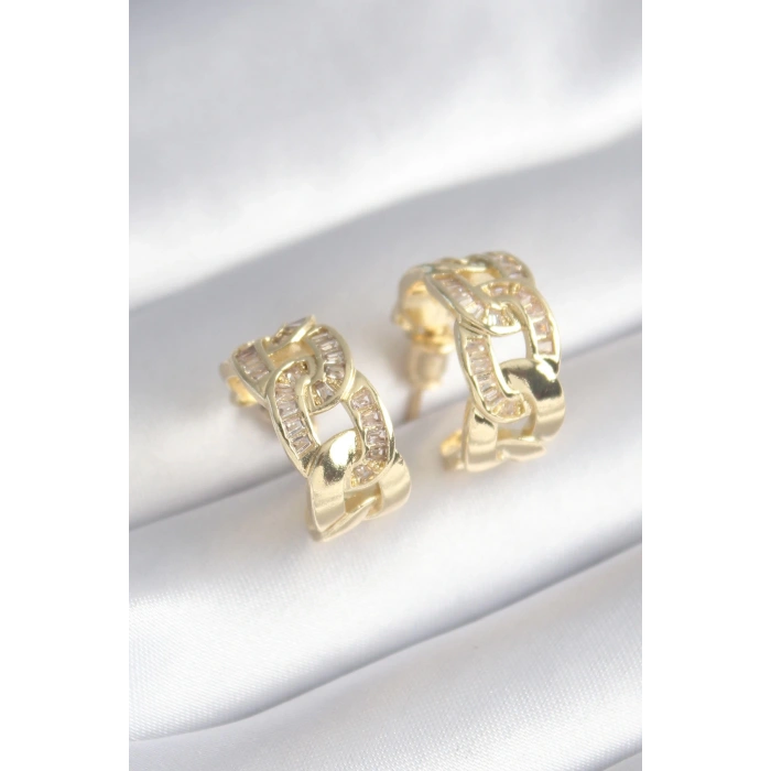 Dodes Dodes Pirinç Gold Renk Zirkon Taş Detay Zincir Model Kadın Küpe TG27BKP8452