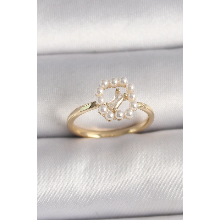 Dodes Dodes Pirinç Gold Renk Zirkon Taş Detaylı İncili Ayarlanabilir Yüzük TG27BYK3541