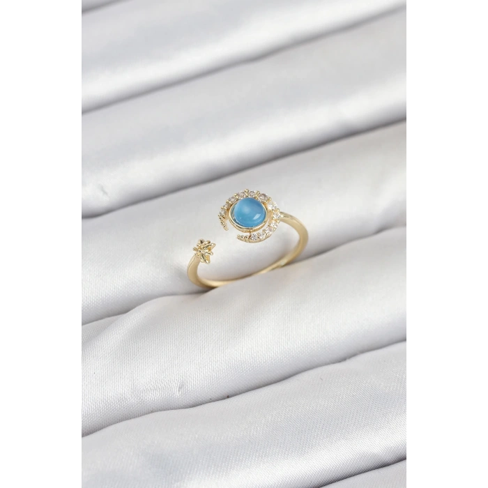 Dodes Dodes Pirinç Gold Renk Zirkon Taşlı Ay Yıldız Kadın Yüzük TG27BYK3860