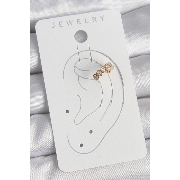 Dodes Dodes Pirinç Gold Renk Zirkon Taşlı Bal Peteği Model Kadın Kıkırdak Küpe TG27BKP10582