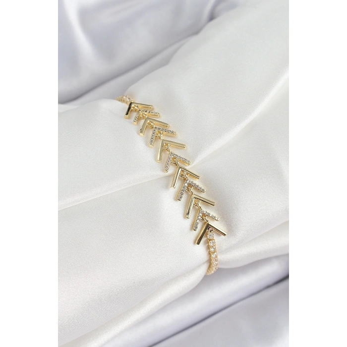 Dodes Dodes Pirinç Gold Renk Zirkon Taşlı Balık Sırtı Kadın Bileklik TG27BB7068