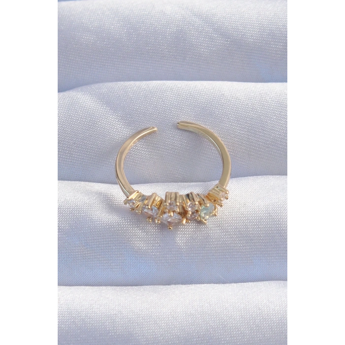 Dodes Dodes Pirinç Gold Renk Zirkon Taşlı Damla Detay Ayarlanabilir Yüzük TG27BYK3245