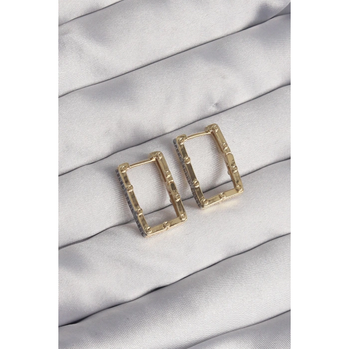 Dodes Dodes Pirinç Gold Renk Zirkon Taşlı Dikdörtgen Model Seranay Küpe TG27BKP9117