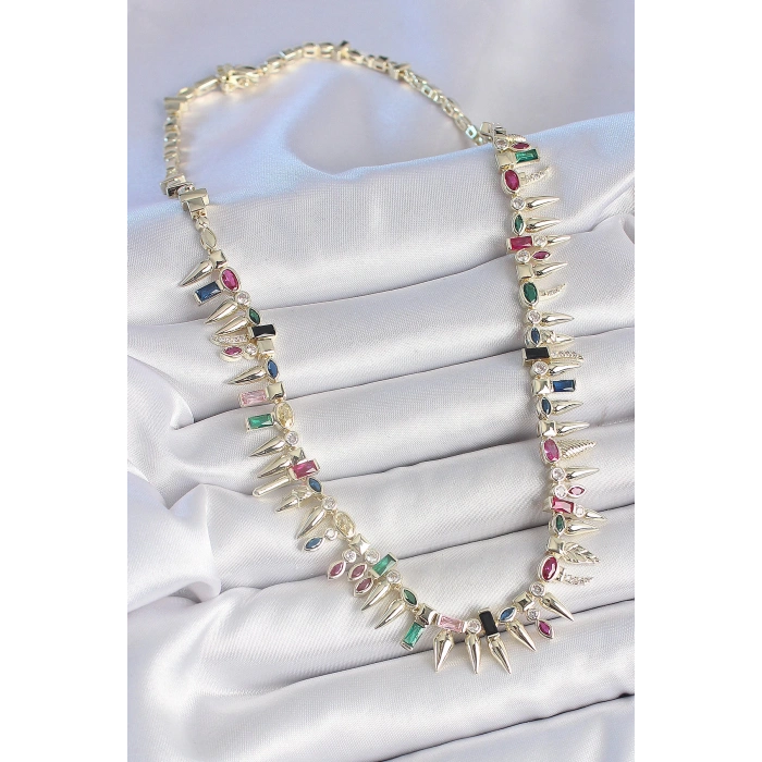 Dodes Dodes Pirinç Gold Renk Zirkon Taşlı Diken Model VIP Seri Kadın Kolye TG27BKO10203