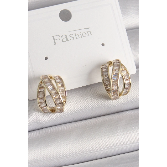 Dodes Dodes Pirinç Gold Renk Zirkon Taşlı Düğüm Halka Model Kadın Küpe TG27BKP9943