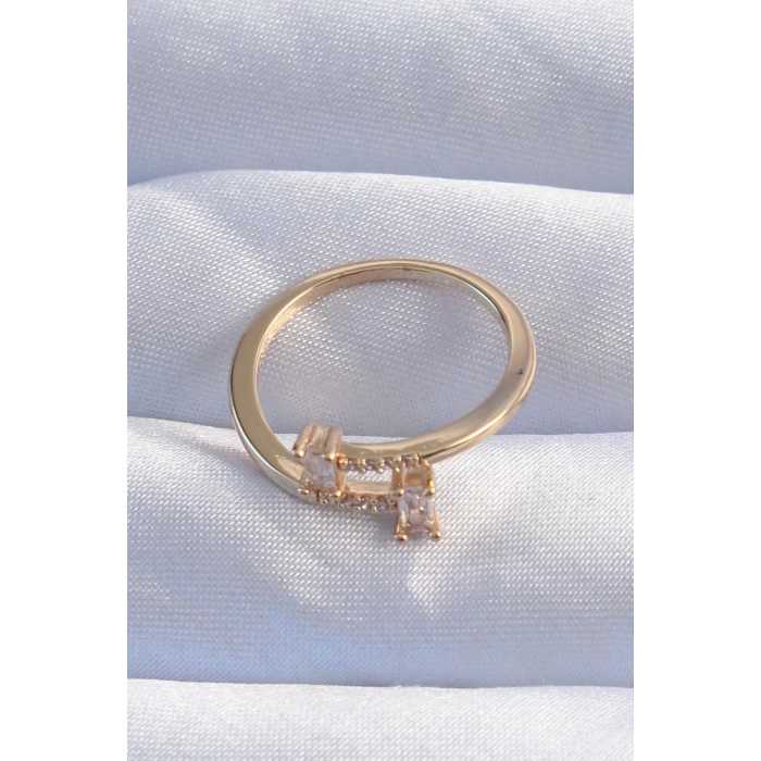 Dodes Dodes Pirinç Gold Renk Zirkon Taşlı Geometrik Ayarlanabilir Yüzük TG27BYK3239
