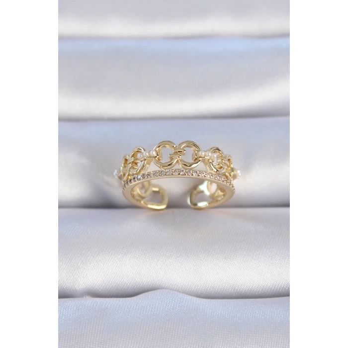 Dodes Dodes Pirinç Gold Renk Zirkon Taşlı İnci Detay Kadın Yüzük TG27BYK3334