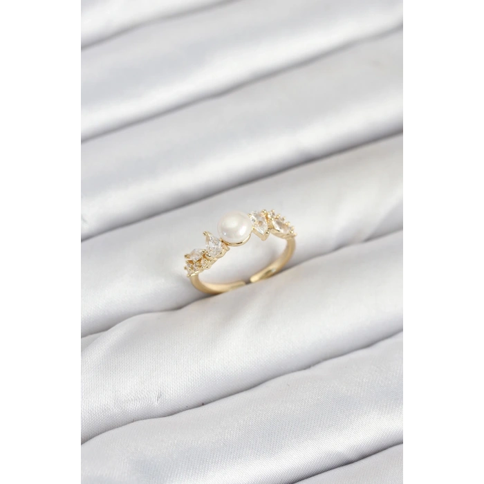 Dodes Dodes Pirinç Gold Renk Zirkon Taşlı İncili Model Kadın Yüzük TG27BYK3852