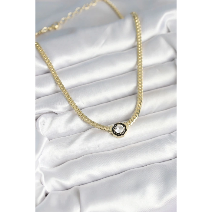 Dodes Dodes Pirinç Gold Renk Zirkon Taşlı Kadın Kolye TG27BKO10601