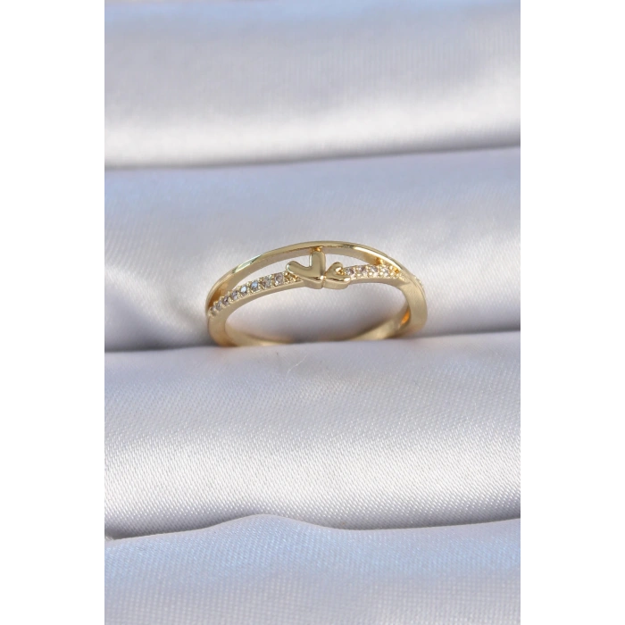 Dodes Dodes Pirinç Gold Renk Zirkon Taşlı Kalp Model Kadın Yüzük TG27BYK3306