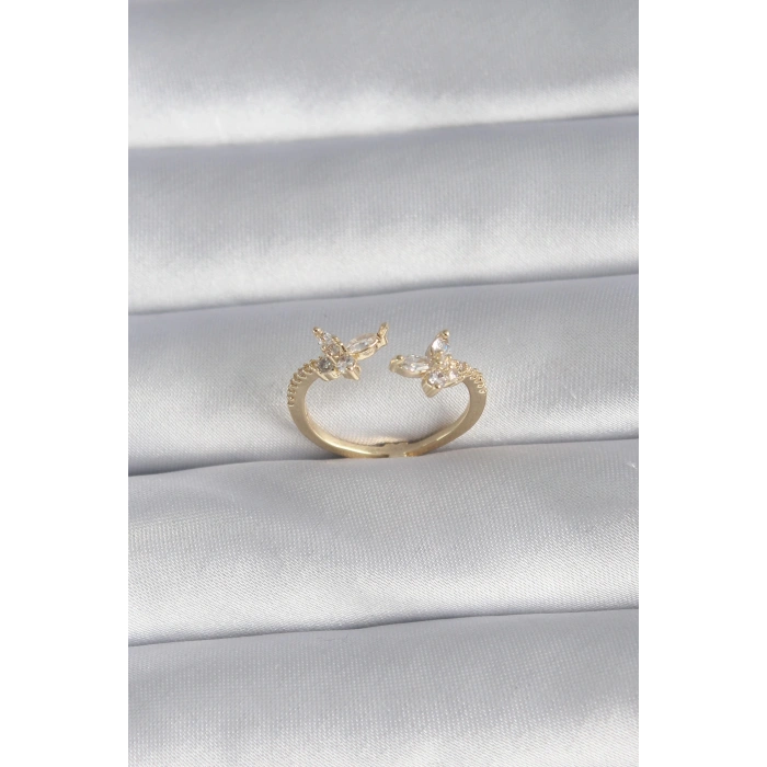 Dodes Dodes Pirinç Gold Renk Zirkon Taşlı Kelebek Model Kadın Yüzük TG27BYK3850