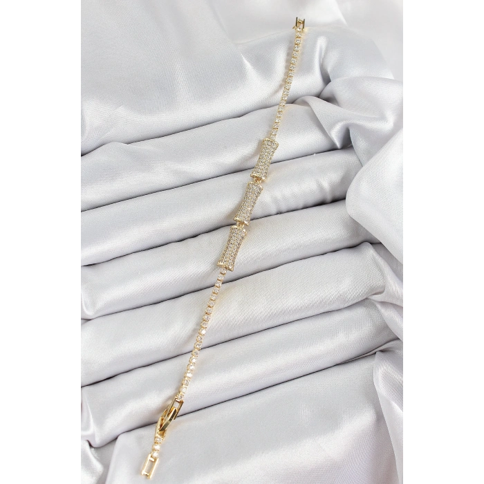 Dodes Dodes Pirinç Gold Renk Zirkon Taşlı Kemik Model Kadın Bileklik TG27BB7070